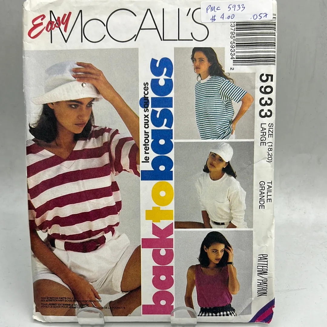 MCCALL'S Pattern, Misses' T-Shirts and Tank Top (PMC5933)