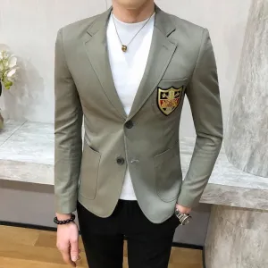 Men Gold Embroideried Slim Fit Masculino Blazer