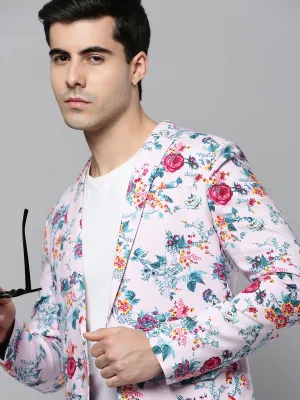 Men Pink Printed Single-Breasted Blazers