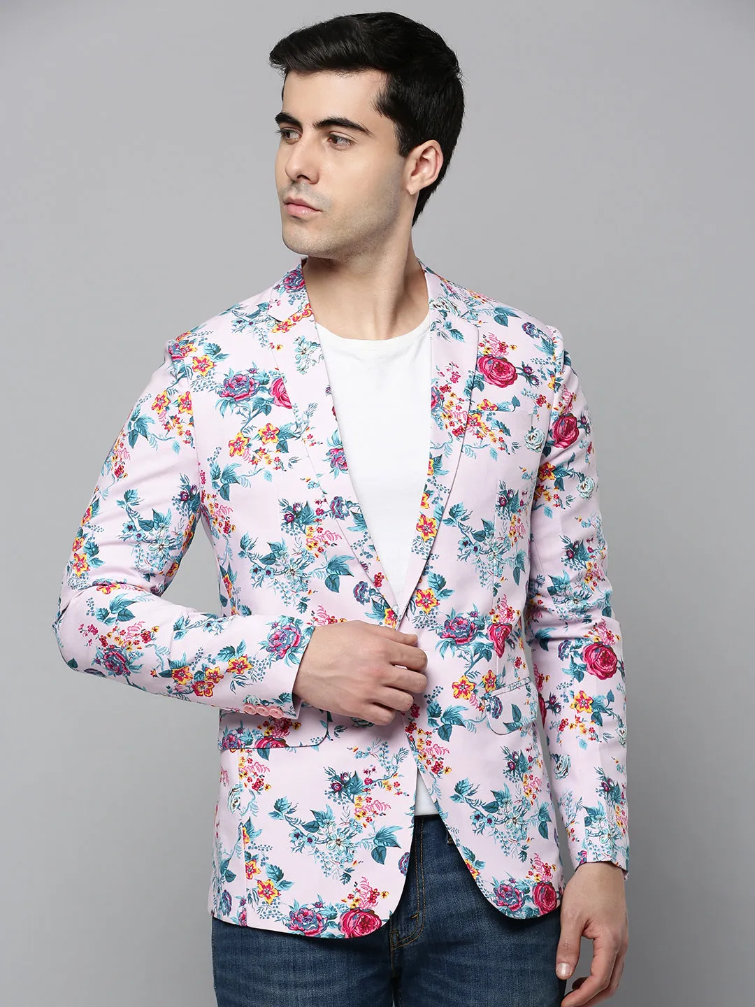 Men Pink Printed Single-Breasted Blazers