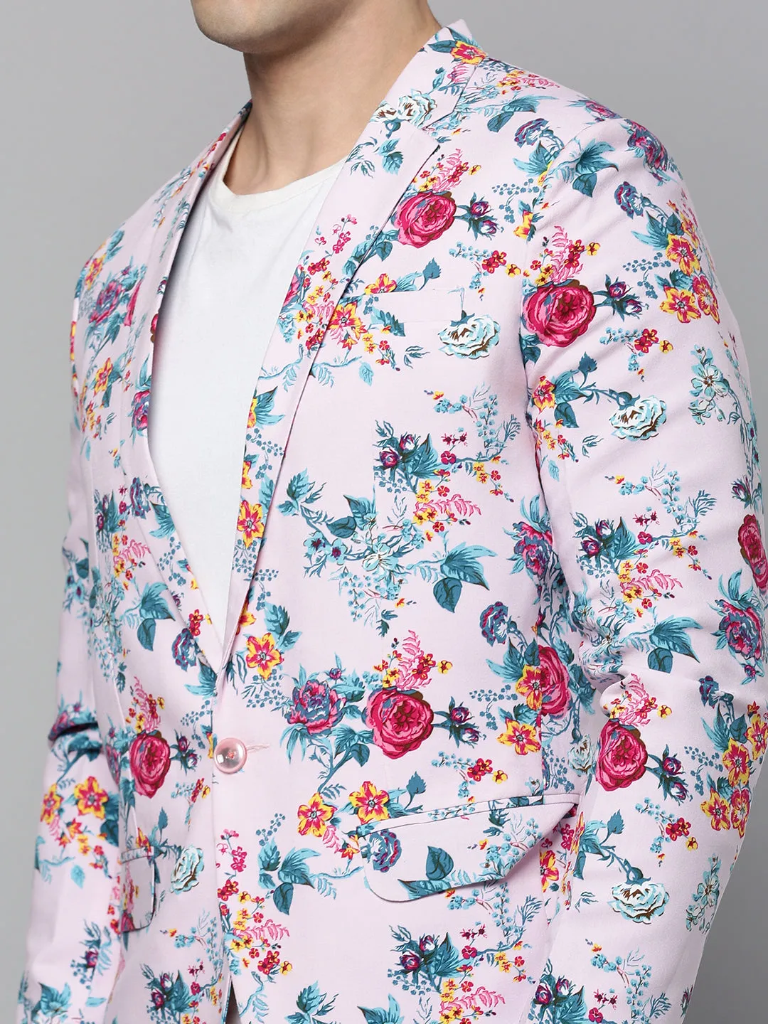 Men Pink Printed Single-Breasted Blazers