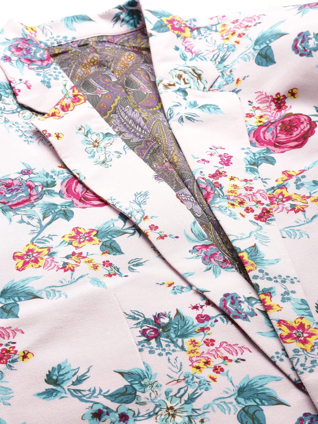 Men Pink Printed Single-Breasted Blazers