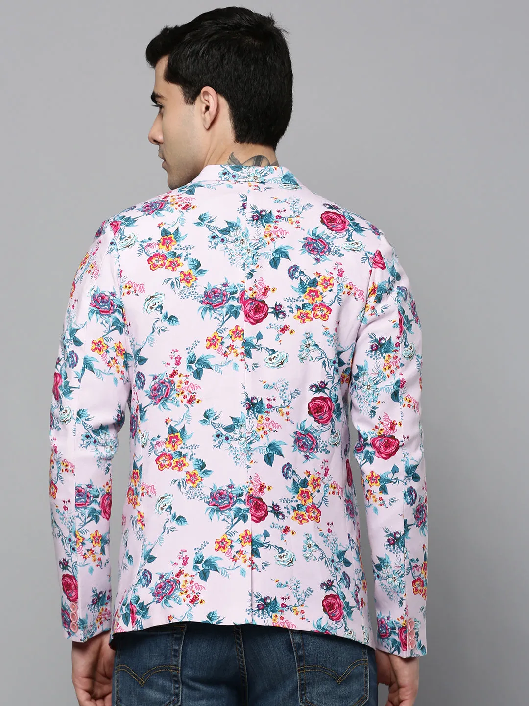 Men Pink Printed Single-Breasted Blazers