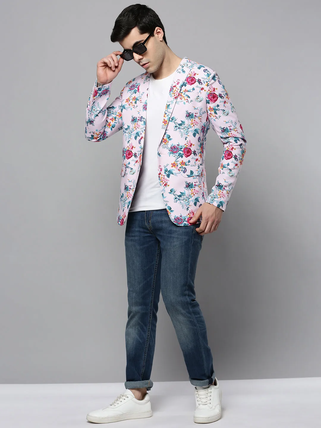 Men Pink Printed Single-Breasted Blazers