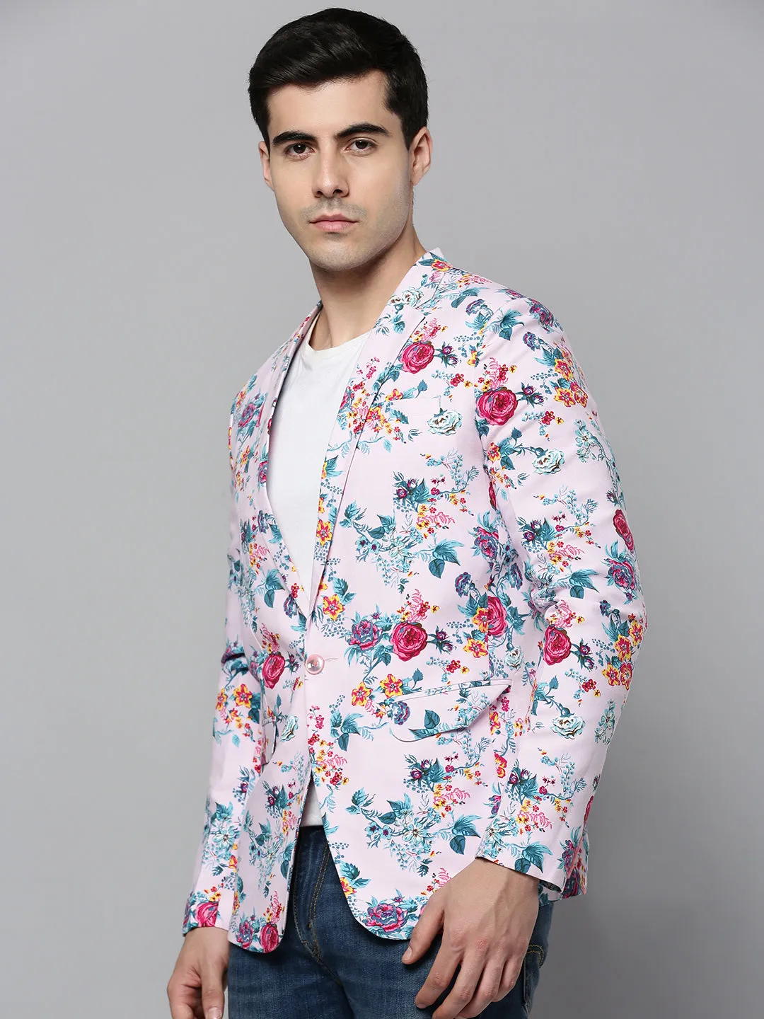 Men Pink Printed Single-Breasted Blazers