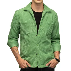 Men's Casual Trendy Lapel Corduroy Long-sleeved Shirt 40117308F