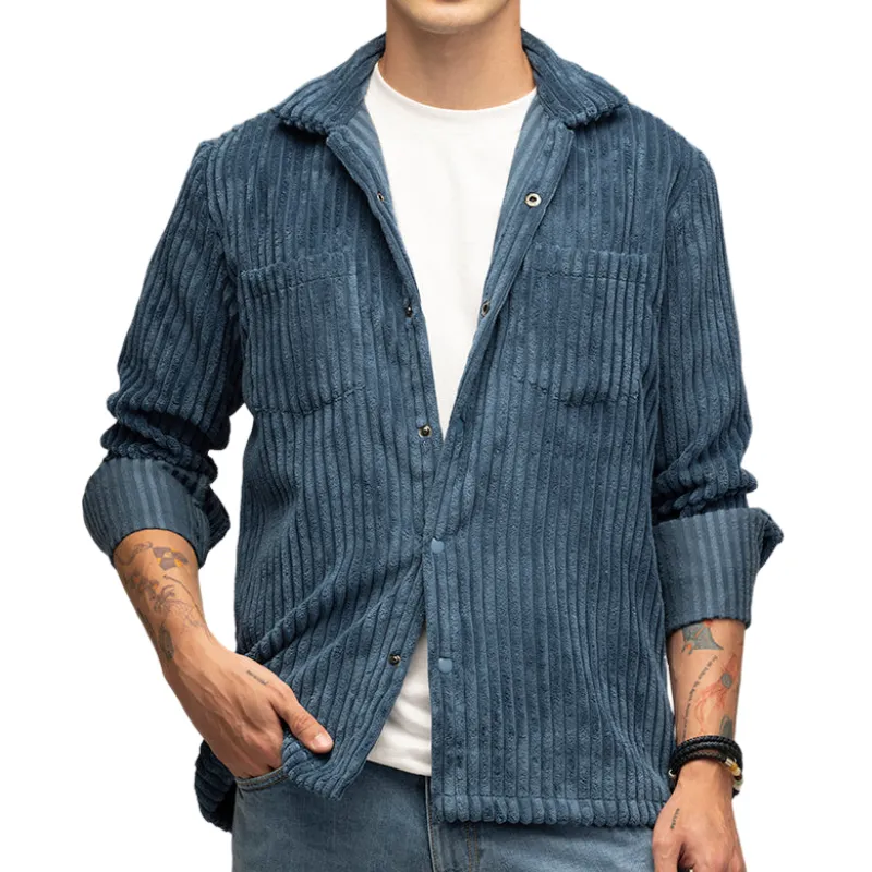 Men's Casual Trendy Lapel Corduroy Long-sleeved Shirt 40117308F