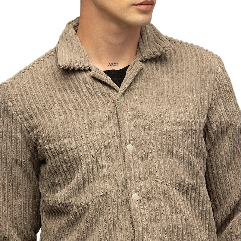 Men's Casual Trendy Lapel Corduroy Long-sleeved Shirt 40117308F