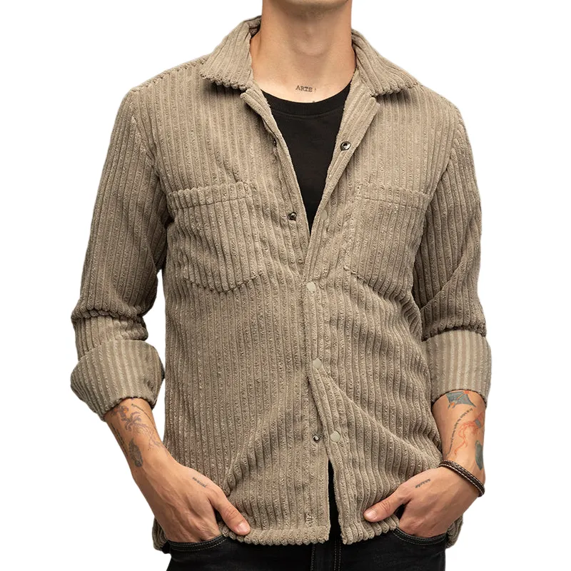 Men's Casual Trendy Lapel Corduroy Long-sleeved Shirt 40117308F