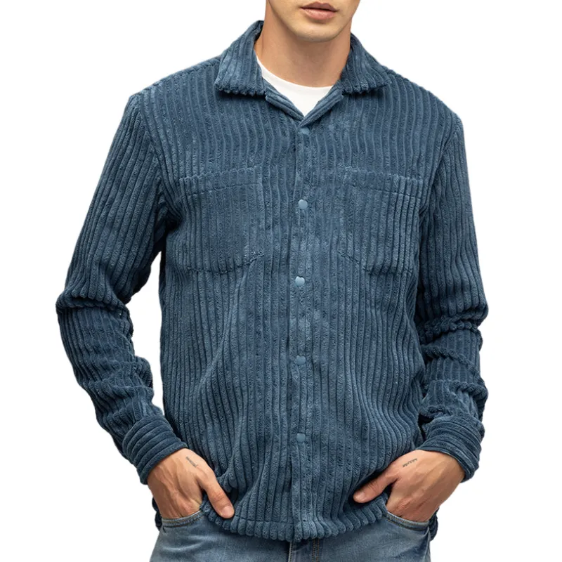 Men's Casual Trendy Lapel Corduroy Long-sleeved Shirt 40117308F