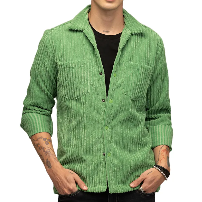 Men's Casual Trendy Lapel Corduroy Long-sleeved Shirt 40117308F