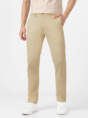 Men's Cream Cotton Light Weight Non-Stretch Slim Fit Casual Trousers