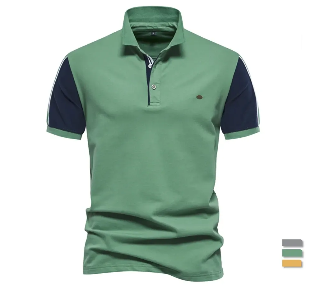 Men's Short Sleeve Polo Shirt - Premium Quality with Contrasting Sleeves
