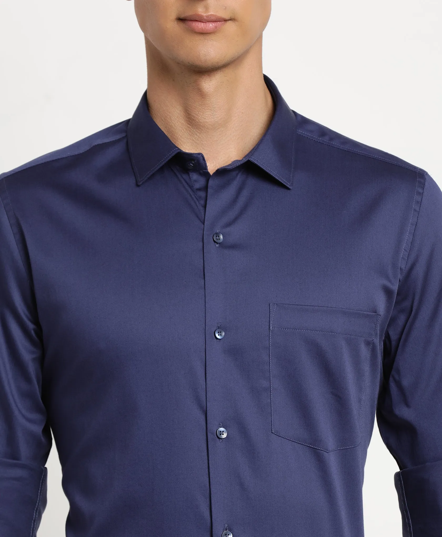 Navy Blue Cotton Solid Slim Fit Ceremonial Shirts
