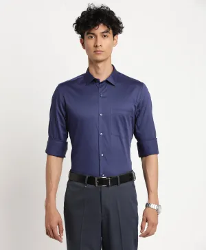 Navy Blue Cotton Solid Slim Fit Ceremonial Shirts
