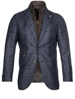 Navy With Brown Check Scooter Jacket Navy
