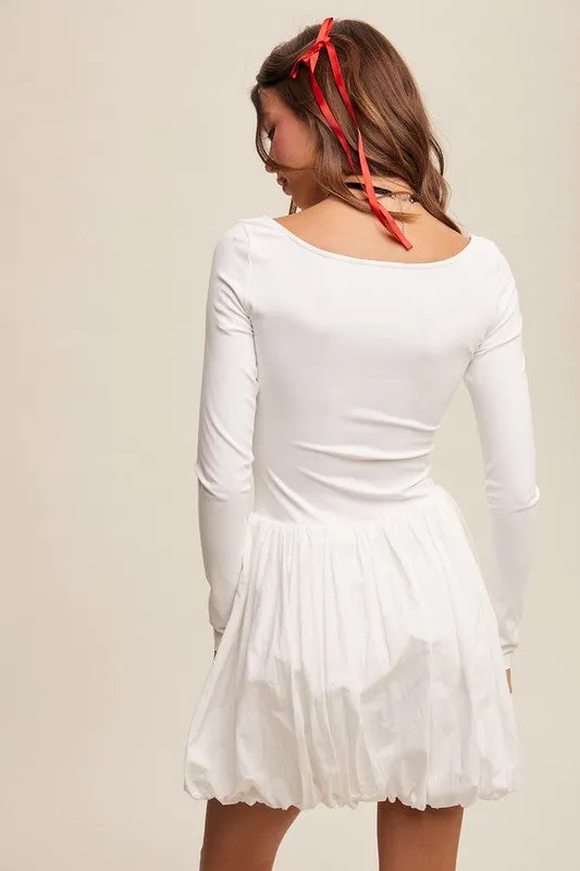 Off White Elegant White Long-Sleeve Dress With Bubble Skirt
