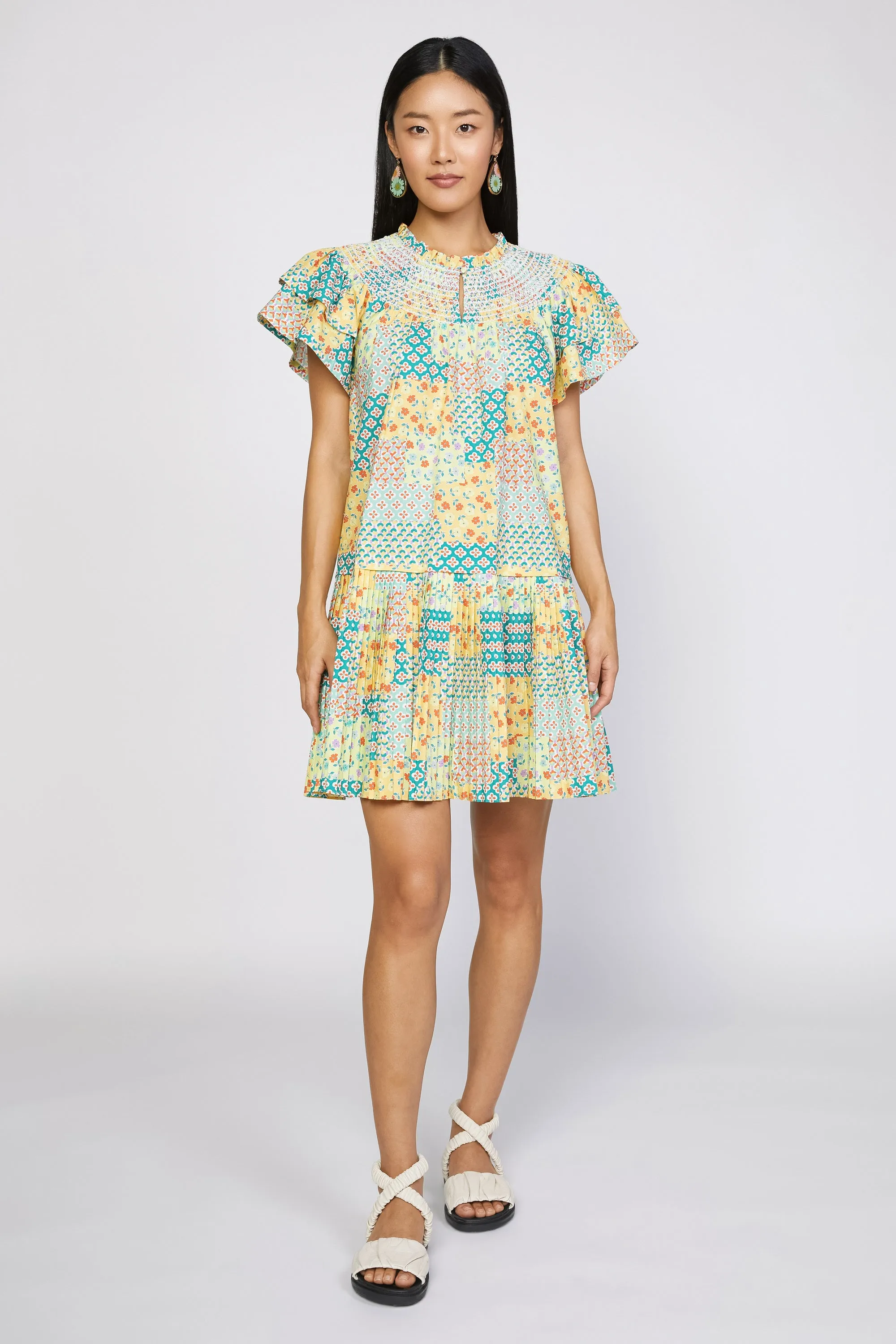 Patchwork Flutter Sleeve Dress