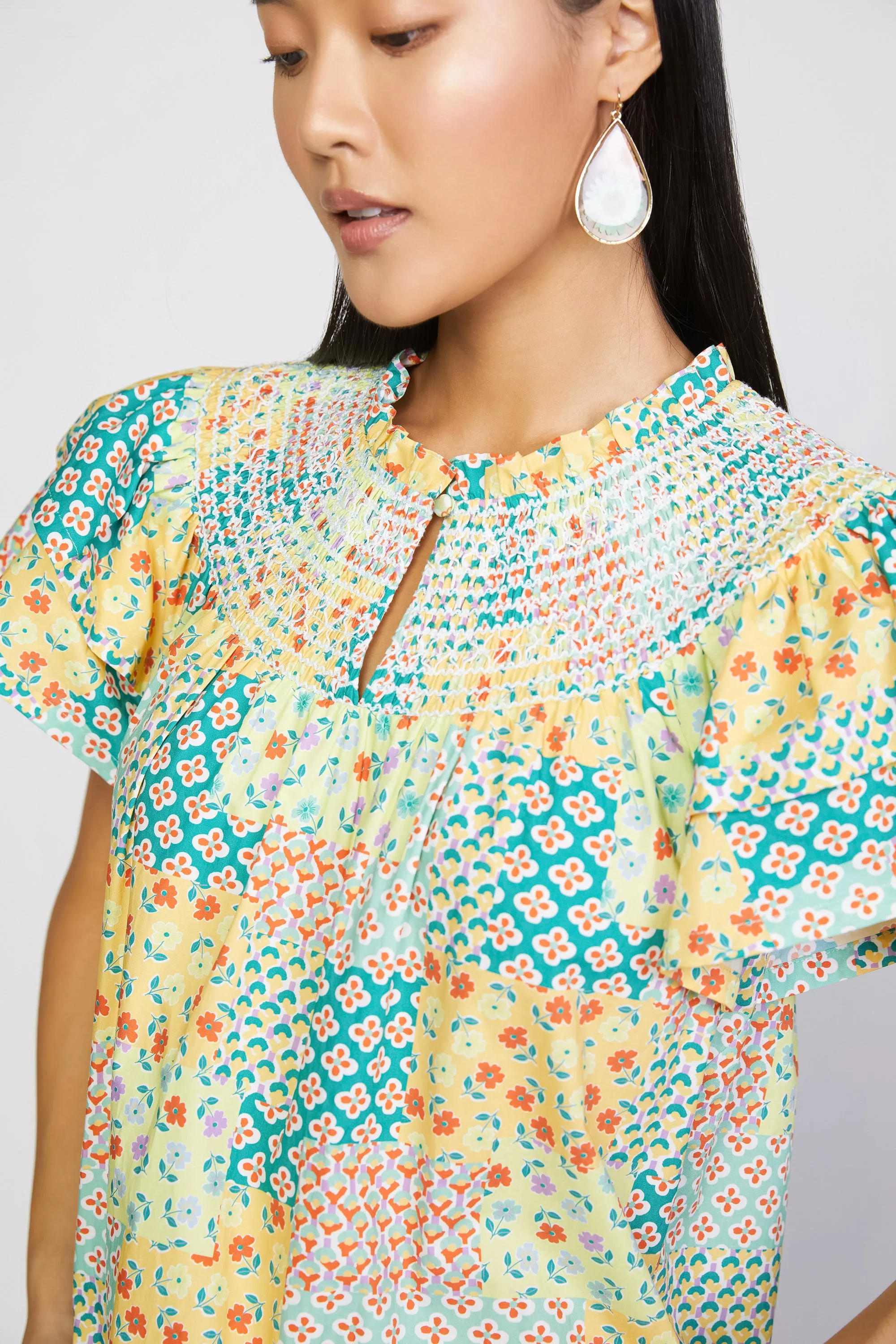Patchwork Flutter Sleeve Dress