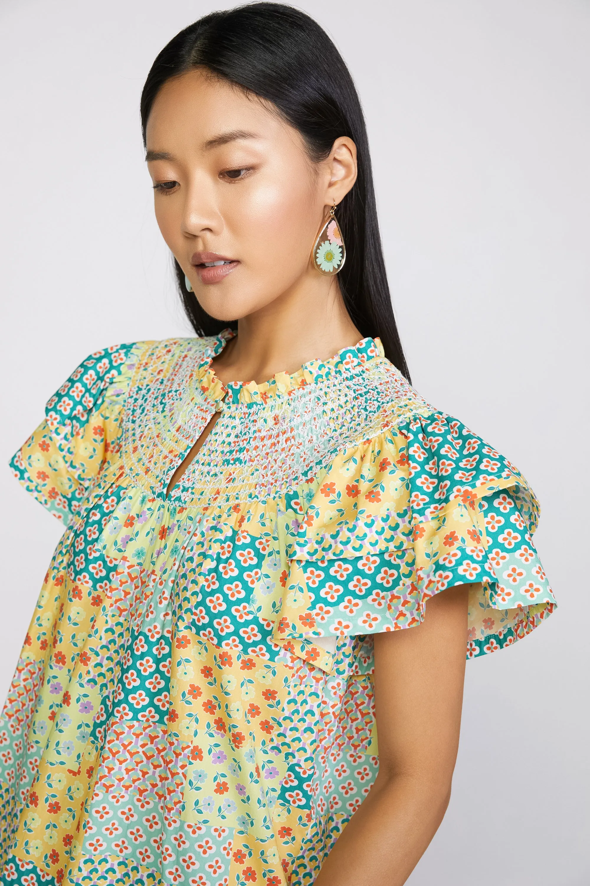 Patchwork Flutter Sleeve Dress