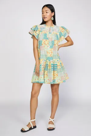 Patchwork Flutter Sleeve Dress