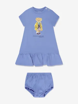 Ralph Lauren Baby Girls Bear Dress With Knickers in Blue