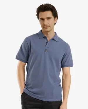 Rare Rabbit Men Mabe Petrol Short Sleeve Regular Collar Silicone Badge Branding Flat Knit Plain Polo