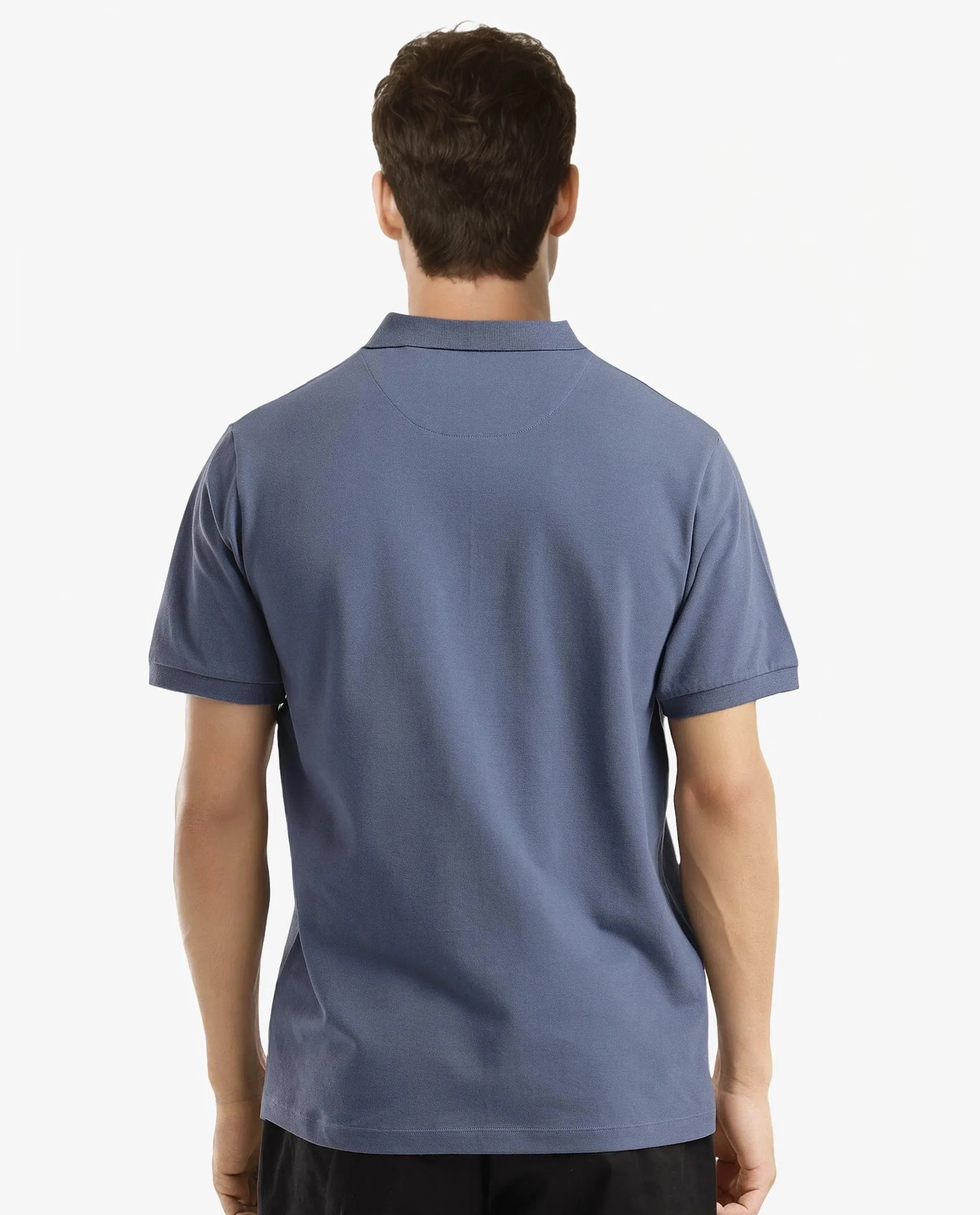 Rare Rabbit Men Mabe Petrol Short Sleeve Regular Collar Silicone Badge Branding Flat Knit Plain Polo