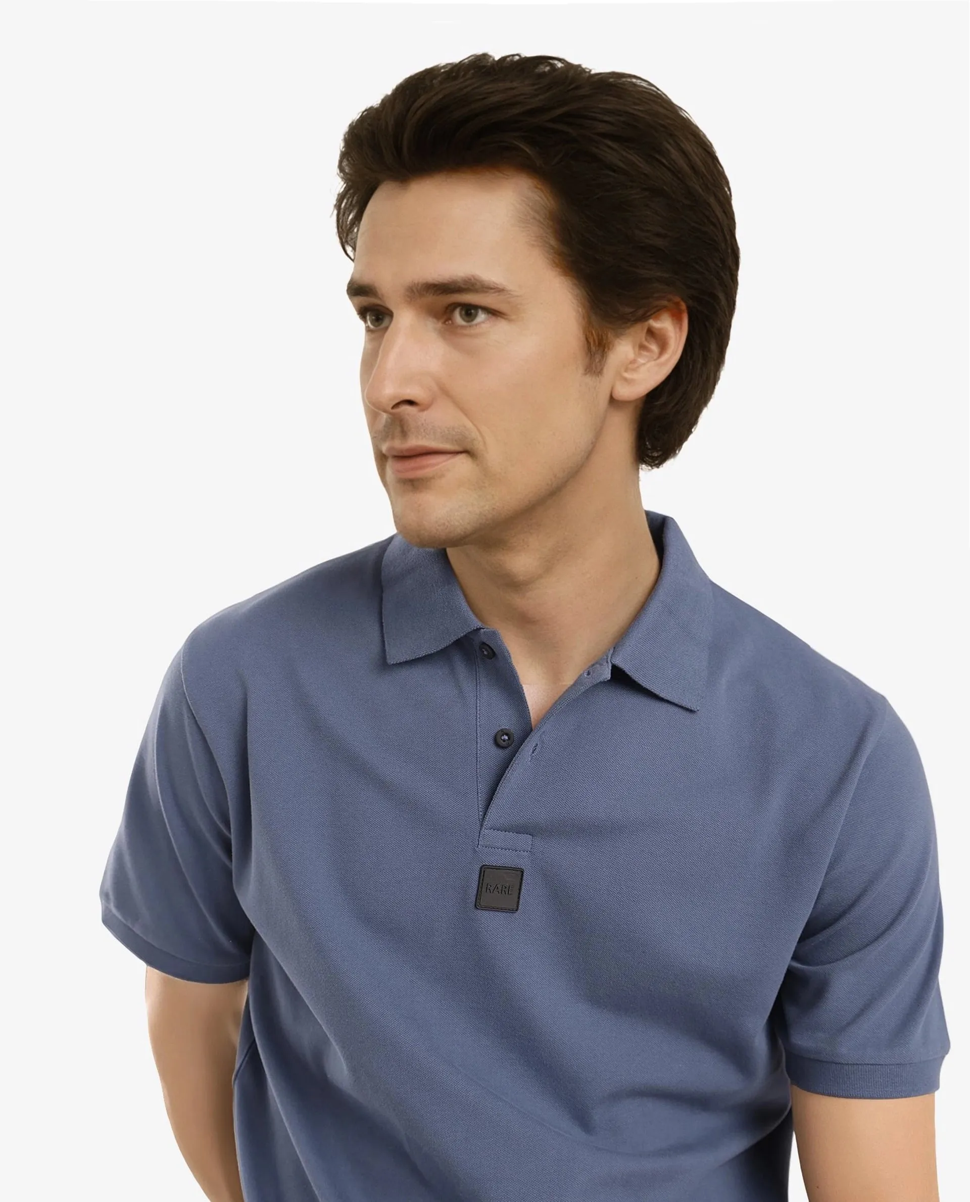 Rare Rabbit Men Mabe Petrol Short Sleeve Regular Collar Silicone Badge Branding Flat Knit Plain Polo