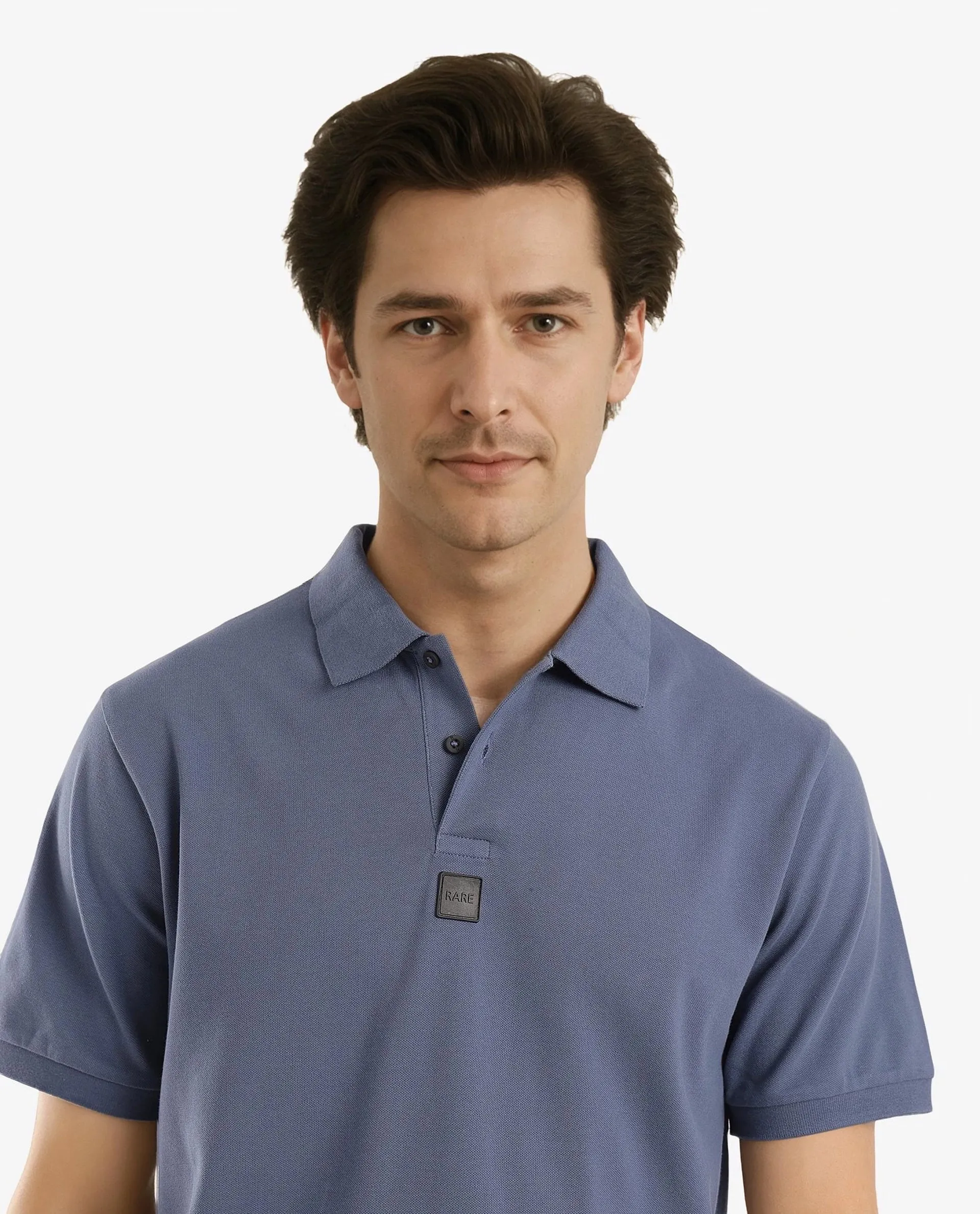 Rare Rabbit Men Mabe Petrol Short Sleeve Regular Collar Silicone Badge Branding Flat Knit Plain Polo