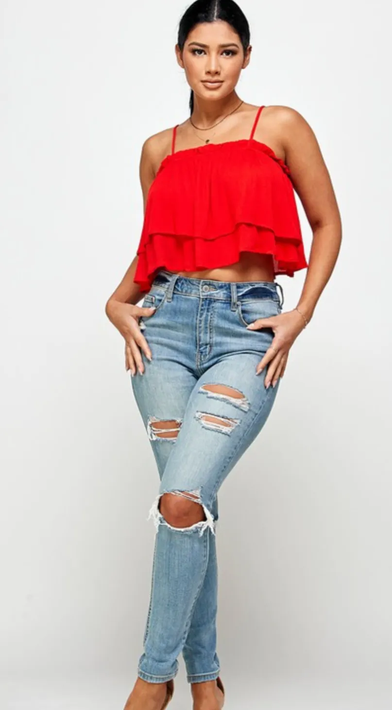 Red Layer Crop Tank