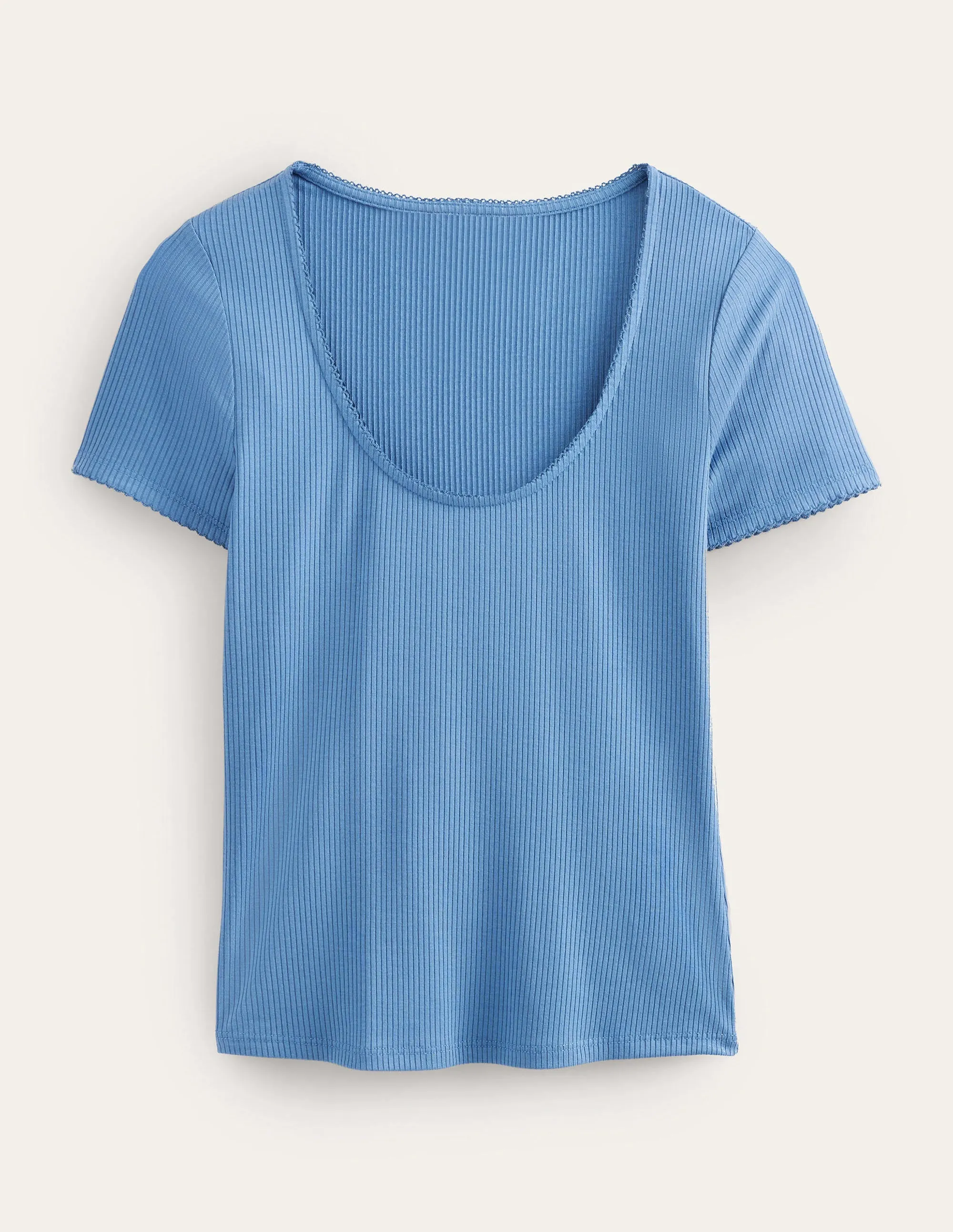 Scoop Neck Ribbed Top-French Blue