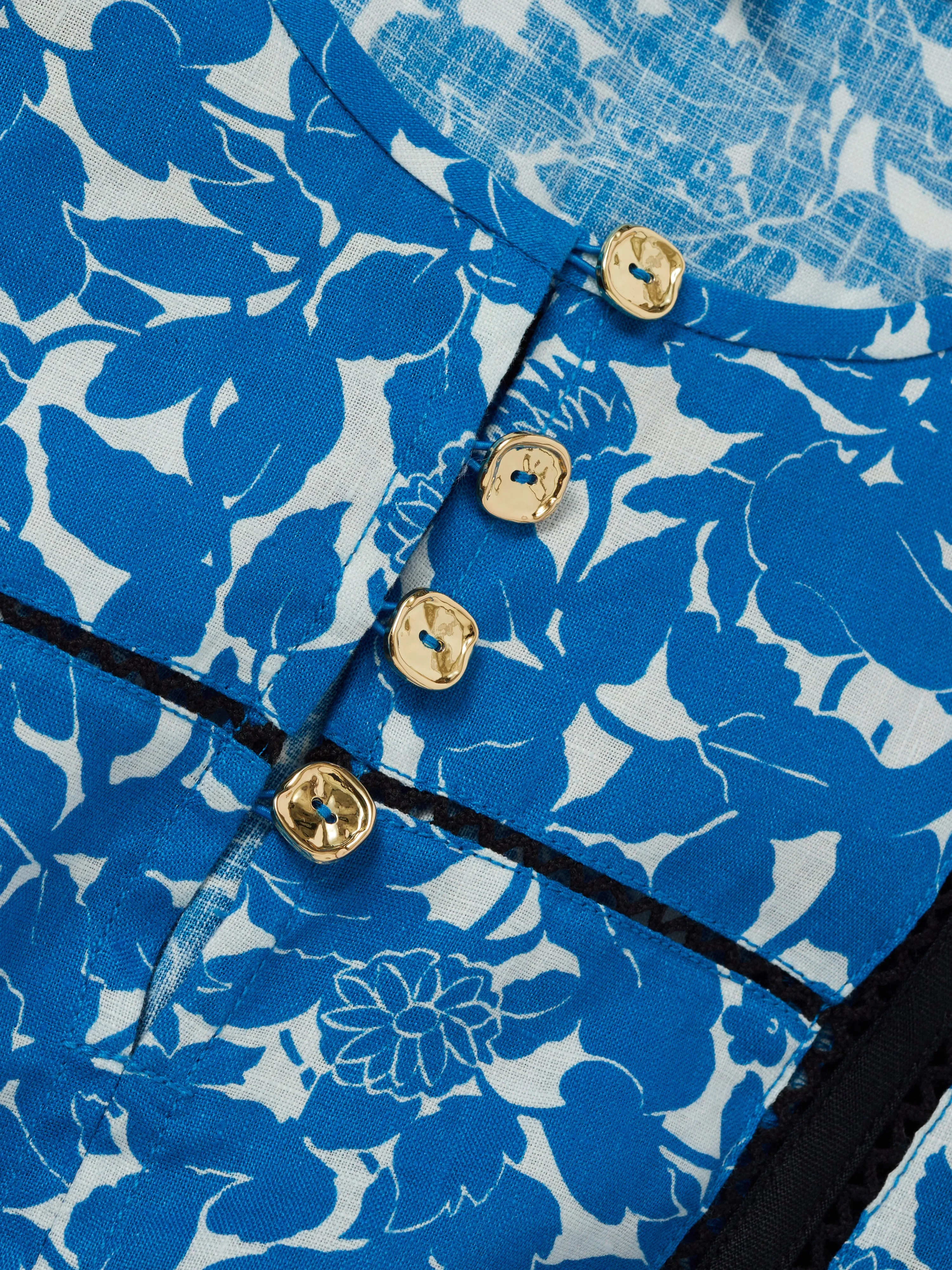 Shadow Leaf Linen Dress | Blue