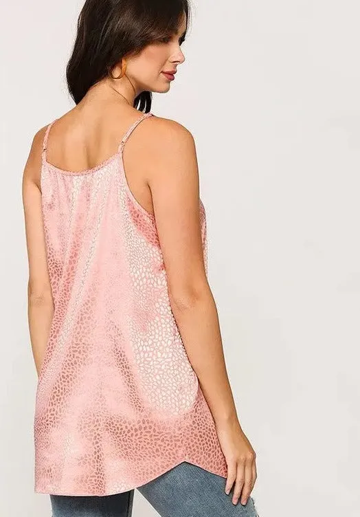 Silky Tonal Leopard Print V-Neck Spaghetti Strap Blouse