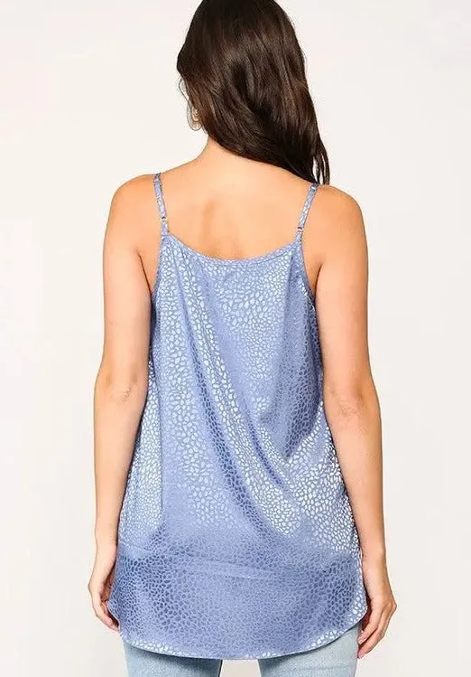 Silky Tonal Leopard Print V-Neck Spaghetti Strap Blouse