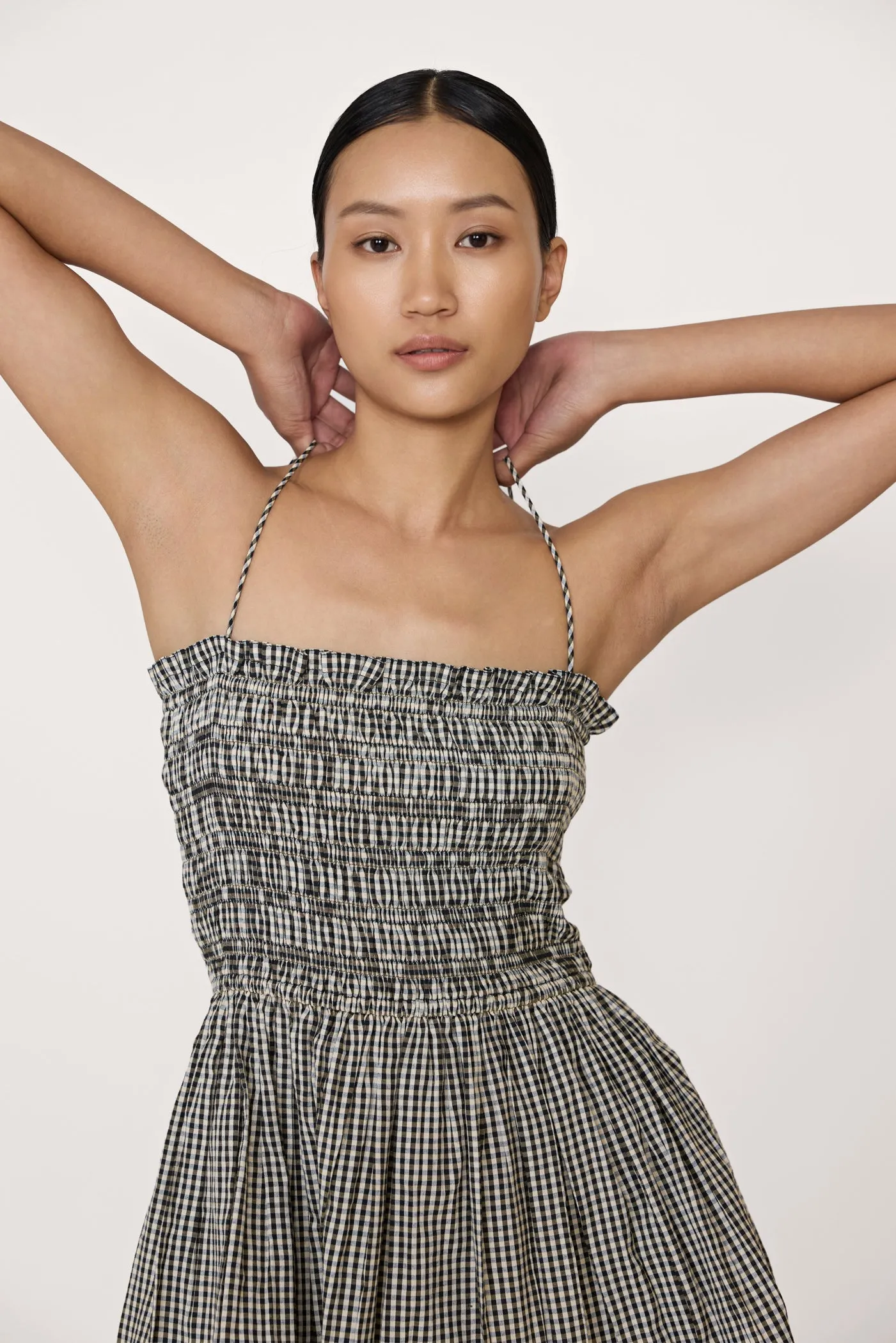 Strappy Bodice Mini Dress - Gingham
