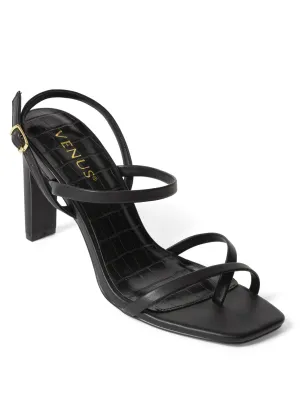Strappy Toe Loop Heels - Black