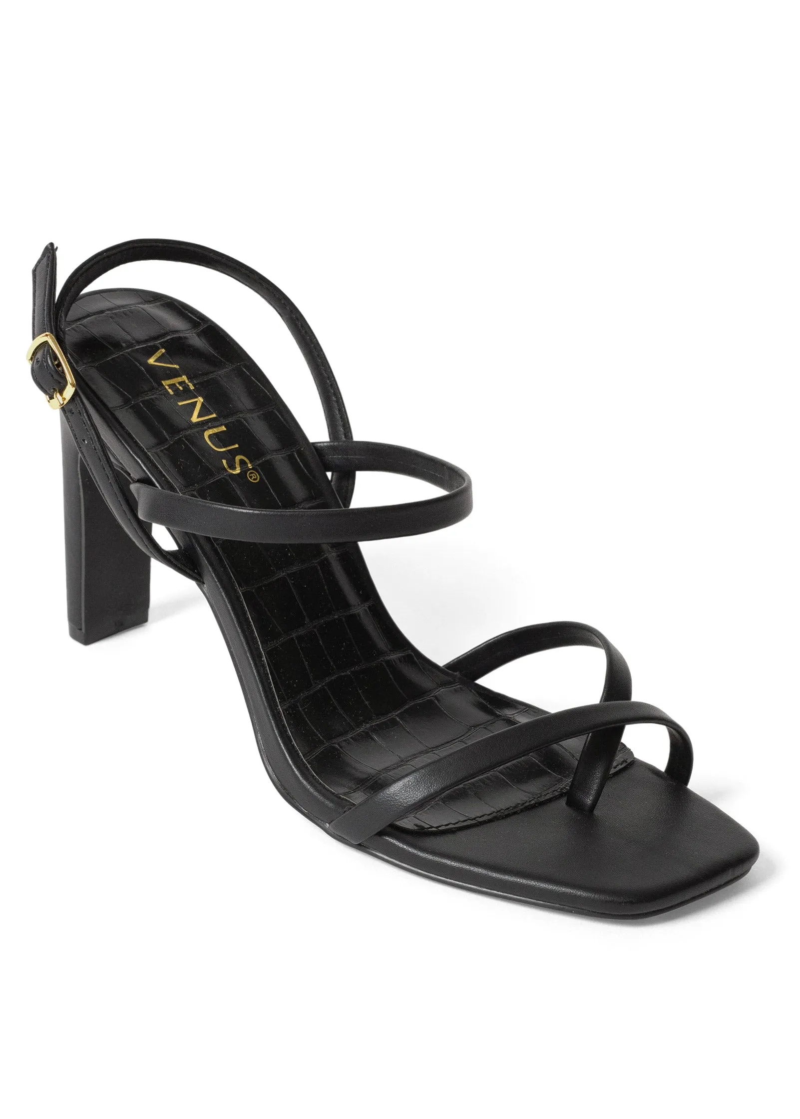 Strappy Toe Loop Heels - Black