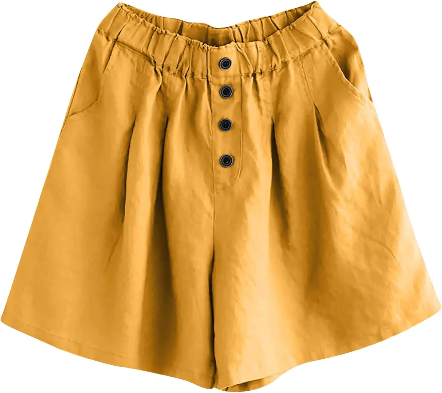 Summer Casual Linen Shorts for Women Wide Leg Lightweight Elastic Waist High Waisted Beach Shorts with Pockets