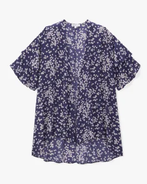 Taylor Ruffle-Sleeve Kimono | Navy / White