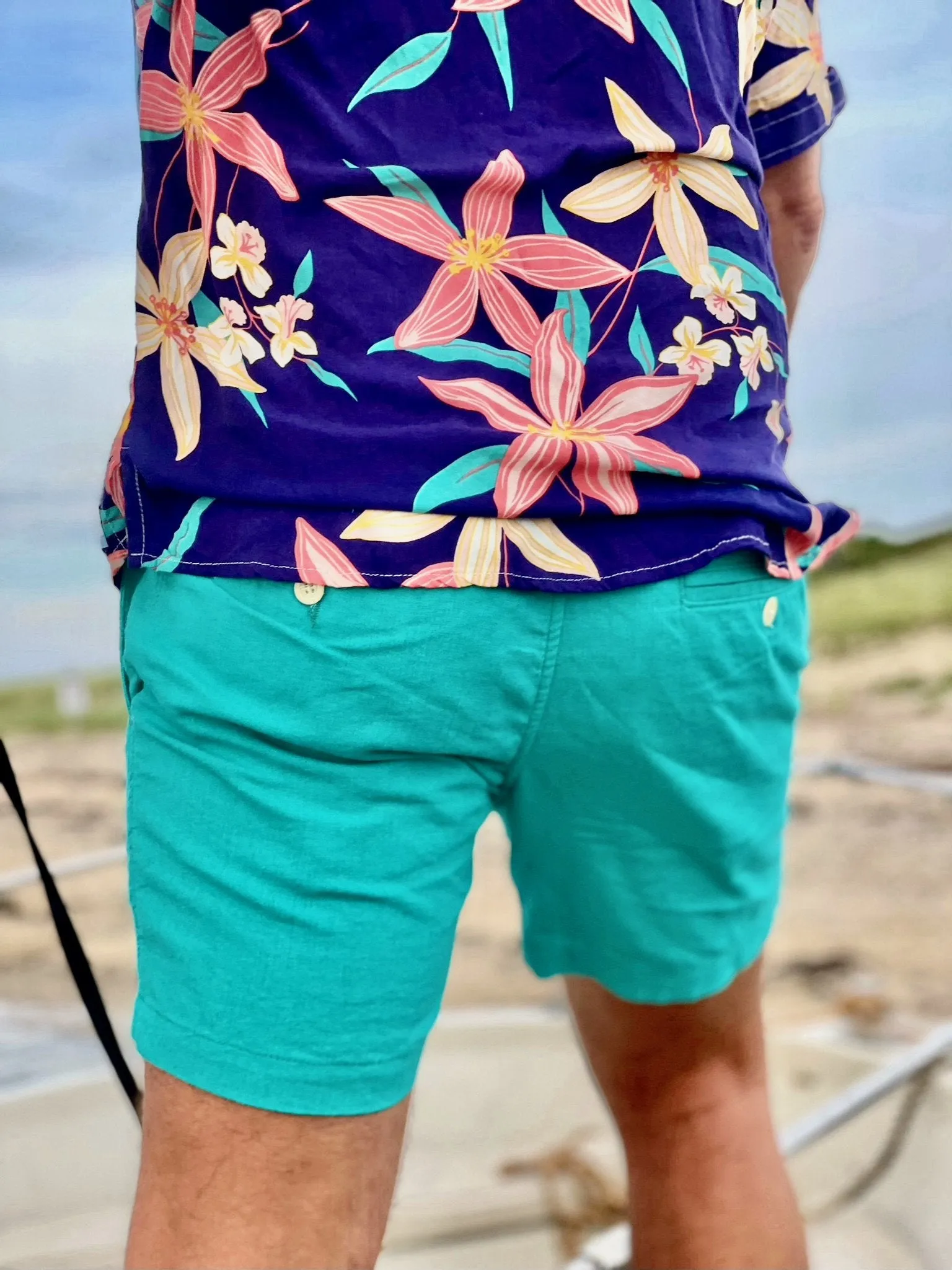 teal linen short