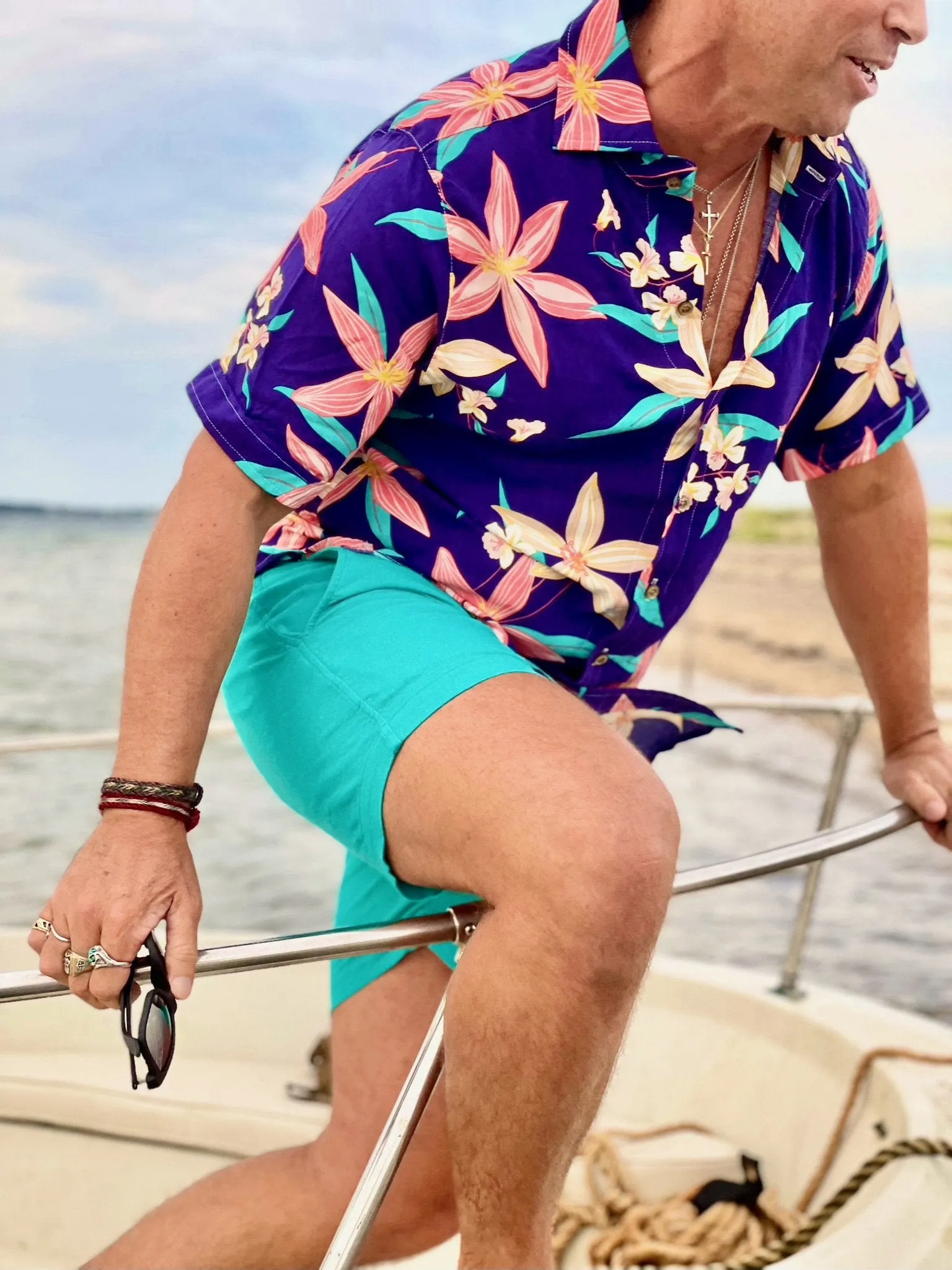 teal linen short