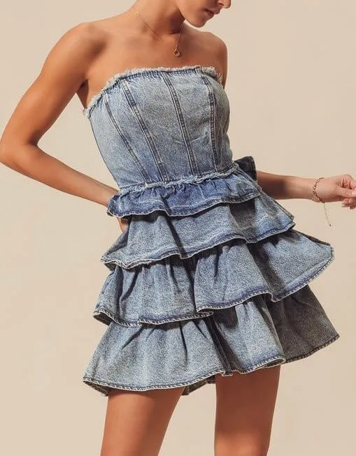 The Jean Dress: Strapless Ruffle Denim Dress