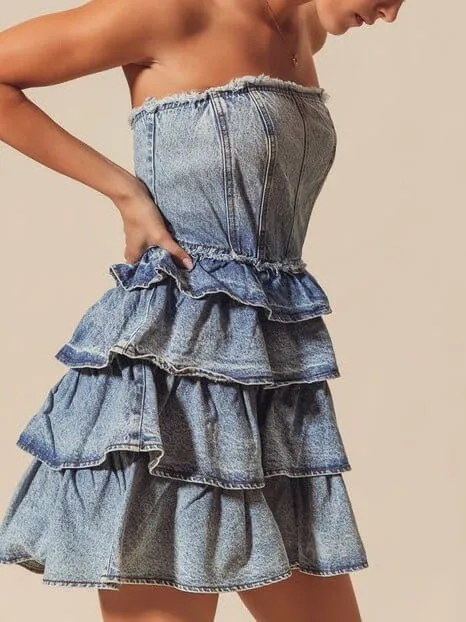 The Jean Dress: Strapless Ruffle Denim Dress