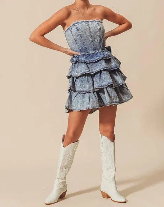 The Jean Dress: Strapless Ruffle Denim Dress