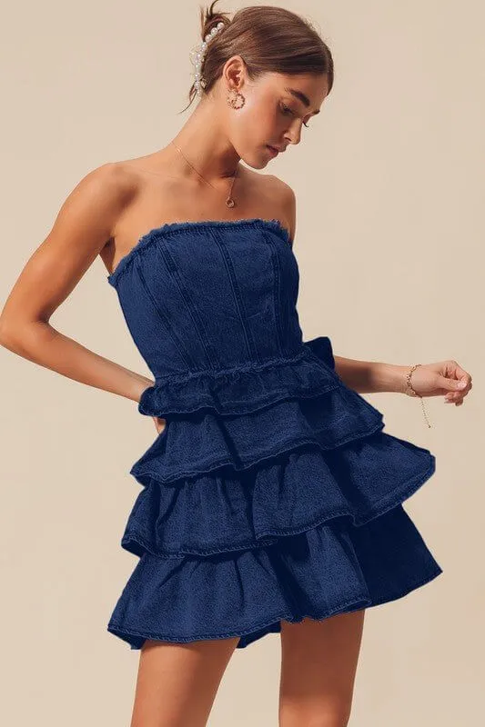 The Jean Dress: Strapless Ruffle Denim Dress