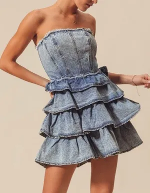 The Jean Dress: Strapless Ruffle Denim Dress