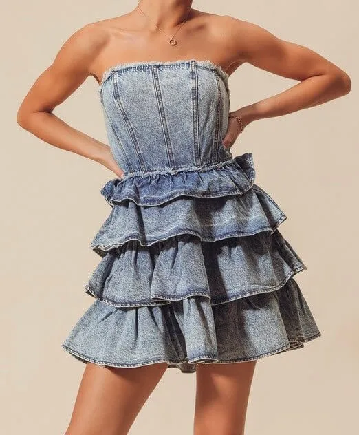 The Jean Dress: Strapless Ruffle Denim Dress