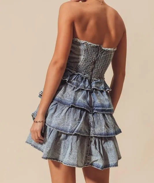 The Jean Dress: Strapless Ruffle Denim Dress