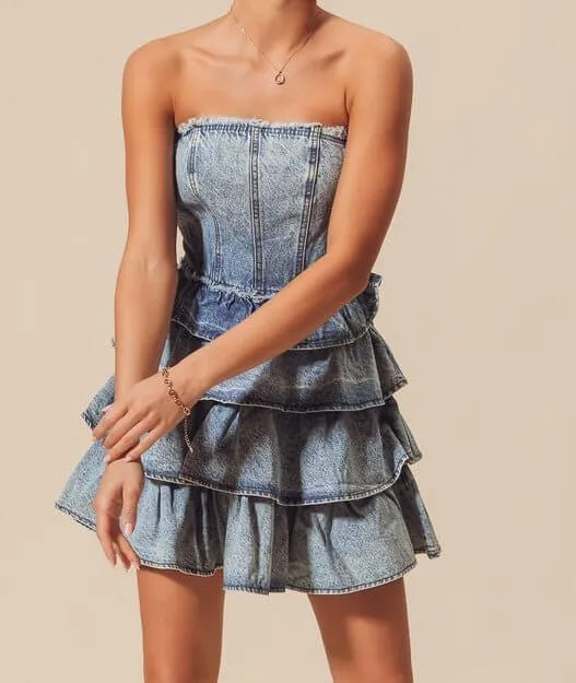 The Jean Dress: Strapless Ruffle Denim Dress
